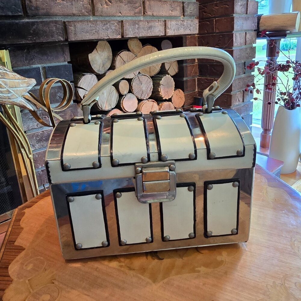 Tano of Madrid - Vintage Silver & Leather Locking Train Case Style Purse​​